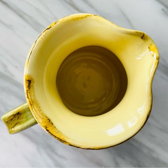 Sur La Table•5” Serving Pitcher•Hand-Painted•Olive Green~Butter Yellow Interior - Picture 5 of 12